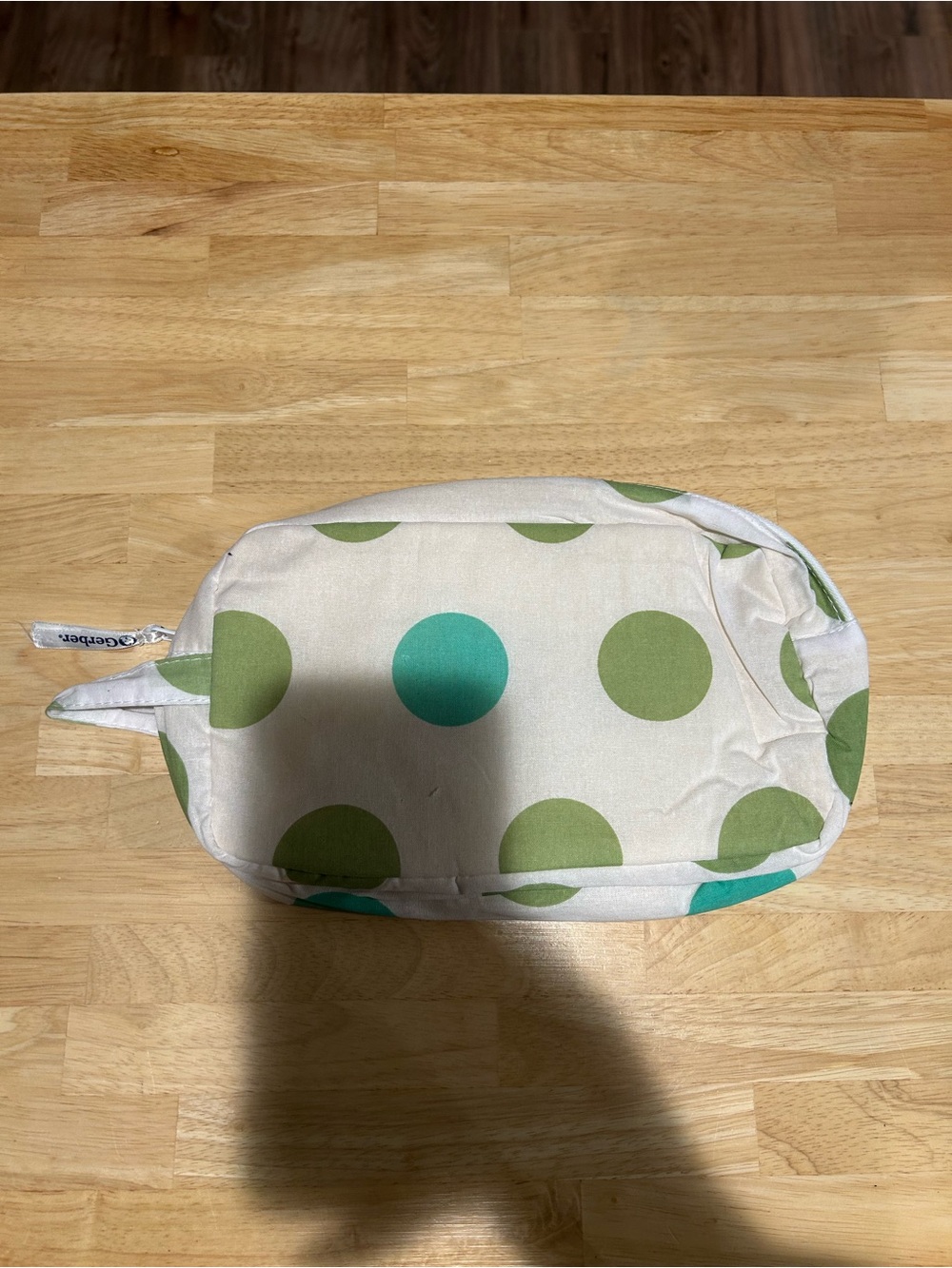 Gerber Cream Cosmetic Pouch with Green Polka Dots